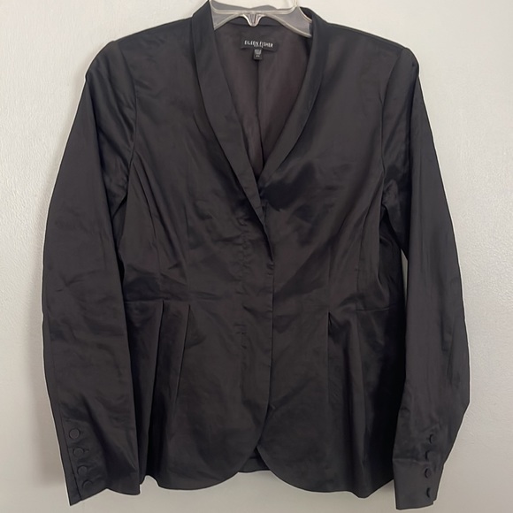Eileen Fisher women black zip up Ramie Blazer with peplum - Picture 5 of 11